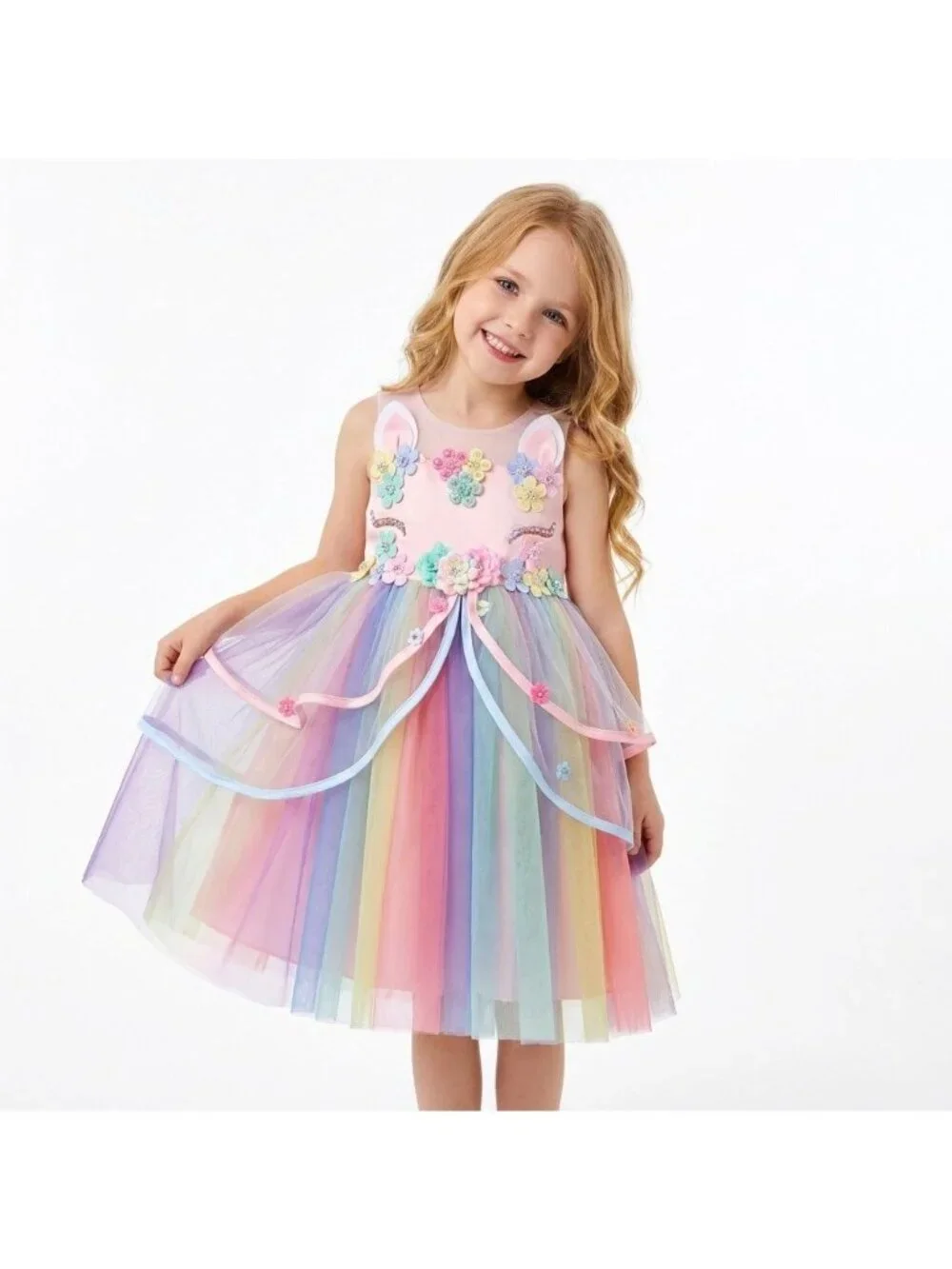 Girls Pastel Rainbow Unicorn Dress Fairy Party Dress